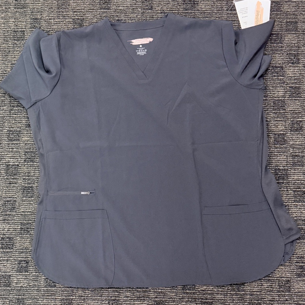 Pewter/Charcoal Gray‎ V-Neck Scrub Top by EliteMed NwT